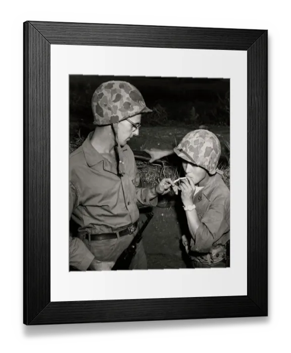 Framed Print : Soldiers Smoking At The Front In Korea Framed Print : Soldiers Smoking At The Front In Korea
