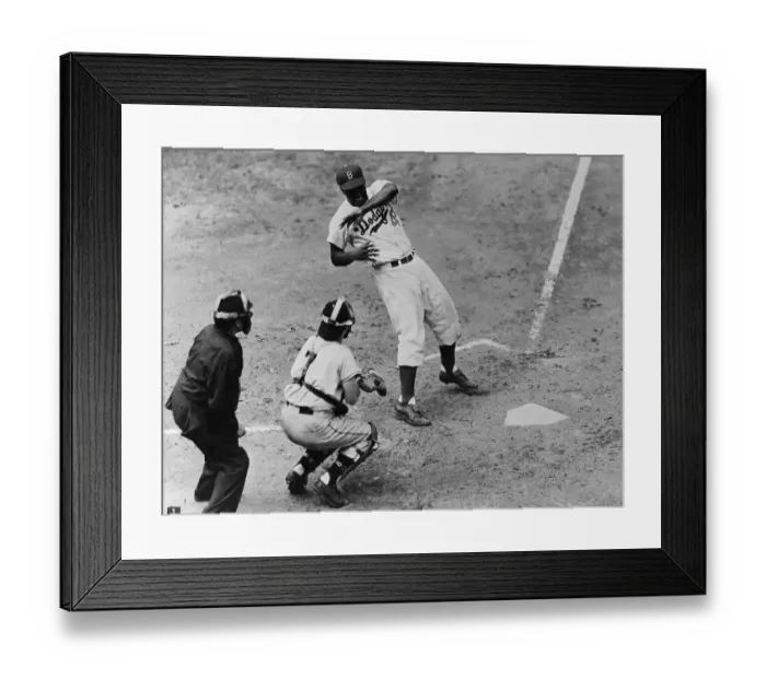 Framed Print : Jackie Robinson Examining Arm Hit by Ball Framed Print : Jackie Robinson Examining Arm Hit by Ball