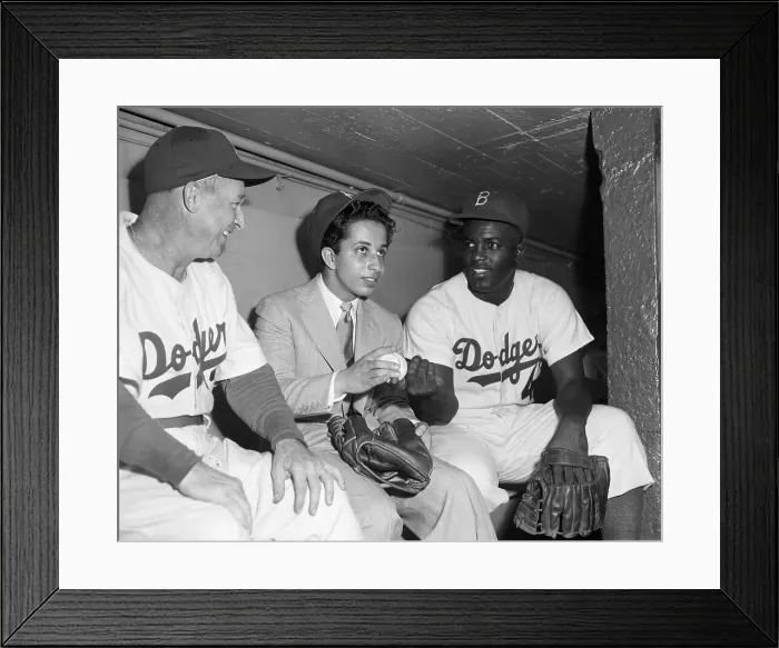 Framed Print : King Faisal, Chuck Dressen and Jackie Robinson in Dugout Framed Print : King Faisal, Chuck Dressen and Jackie Robinson in Dugout