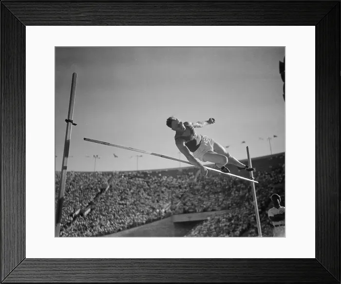 Framed Print : Paavo Yrjola Going up and Over High Bar at Olympics Framed Print : Paavo Yrjola Going up and Over High Bar at Olympics