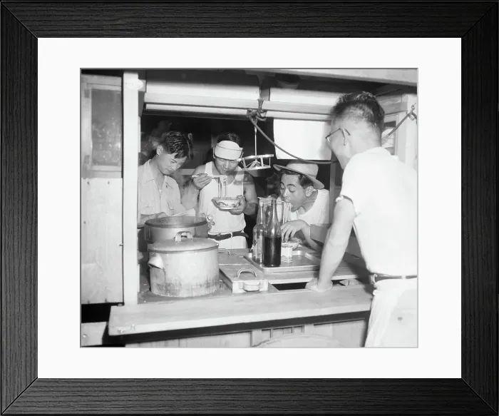 Framed Print : Men Eat Soba Noodles at Vendor Cart Framed Print : Men Eat Soba Noodles at Vendor Cart