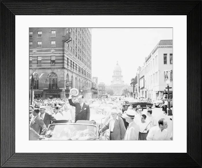 Framed Print : Adlai Stevenson Standing and Waving from Motorcade Framed Print : Adlai Stevenson Standing and Waving from Motorcade