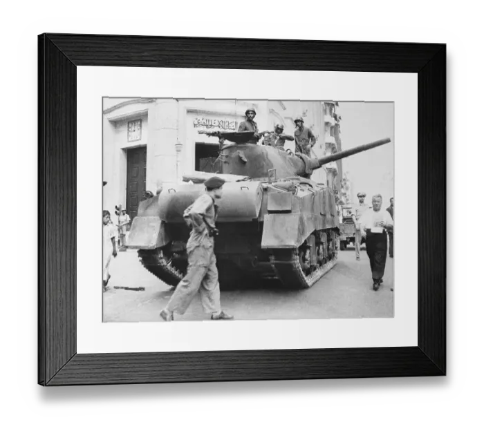 Framed Print : Army Tank and Soldiers Protecting Bank Framed Print : Army Tank and Soldiers Protecting Bank