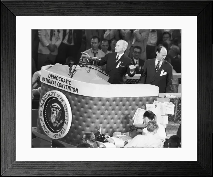 Framed Print : President Harry S. Truman and Governor Adlai Stevenson at Podium Framed Print : President Harry S. Truman and Governor Adlai Stevenson at Podium