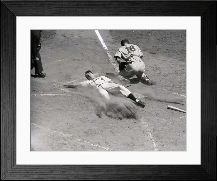 Framed Print : Bobby Thomson Sliding Across Home Plate