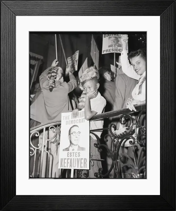 Framed Print : Boy in Coonskin Cap at Democratic Rally Framed Print : Boy in Coonskin Cap at Democratic Rally