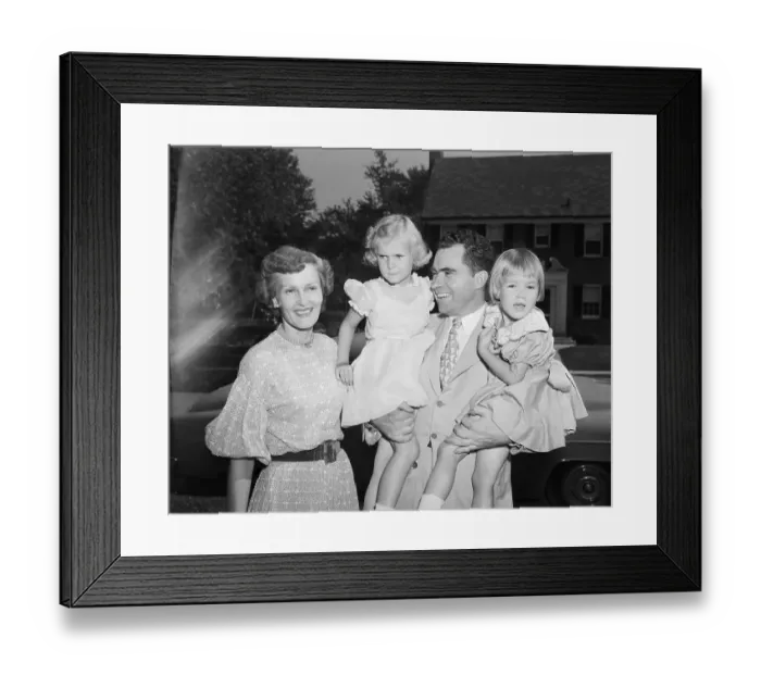 Framed Print : Nixon Hugging Daughters