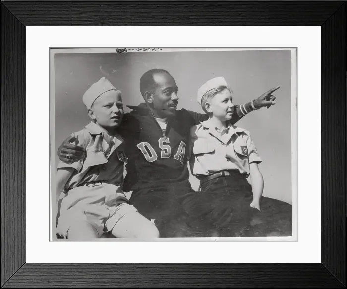 Framed Print : Harrison Dillard Posing with Finnish Boys Framed Print : Harrison Dillard Posing with Finnish Boys