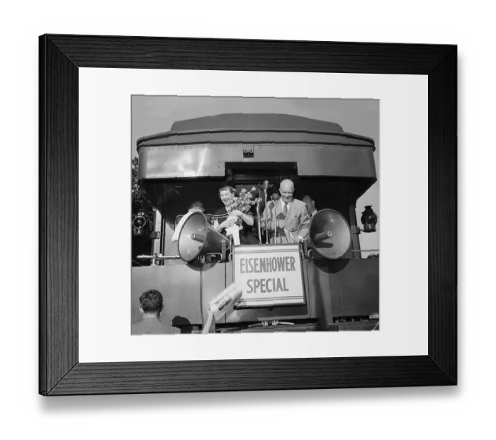 Framed Print : Mr. and Mrs. Eisenhower on Back of Train Framed Print : Mr. and Mrs. Eisenhower on Back of Train