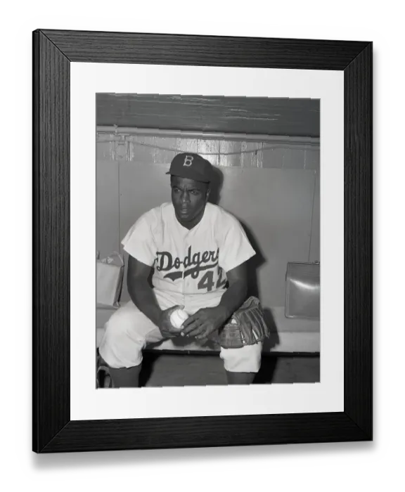 Framed Print : Jackie Robinson Sitting on Sidelines in Uniform