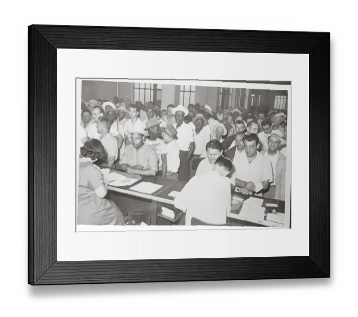 Framed Print : Workers Waiting In-Line Framed Print : Workers Waiting In-Line