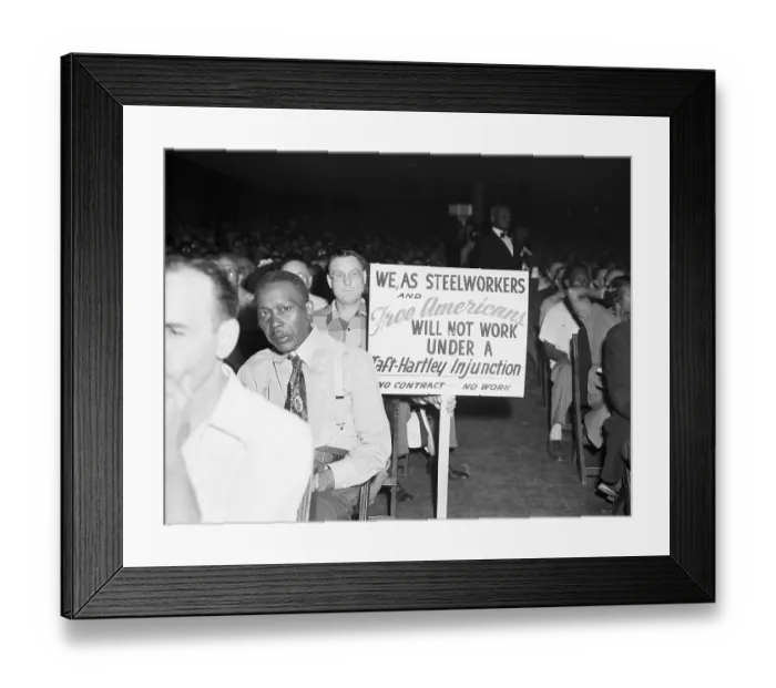 Framed Print : Steelworker On Strike With Sign Framed Print : Steelworker On Strike With Sign