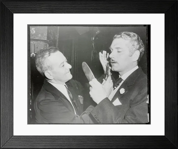 Framed Print : Laurence Olivier Getting Moustache Groomed by William Wyler Framed Print : Laurence Olivier Getting Moustache Groomed by William Wyler