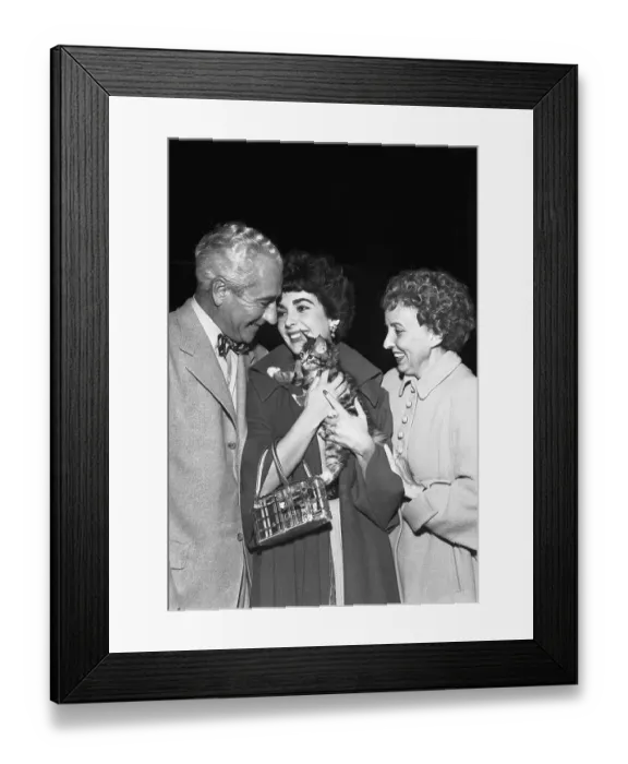 Framed Print : Liz Taylor with Parents and Kitten Framed Print : Liz Taylor with Parents and Kitten