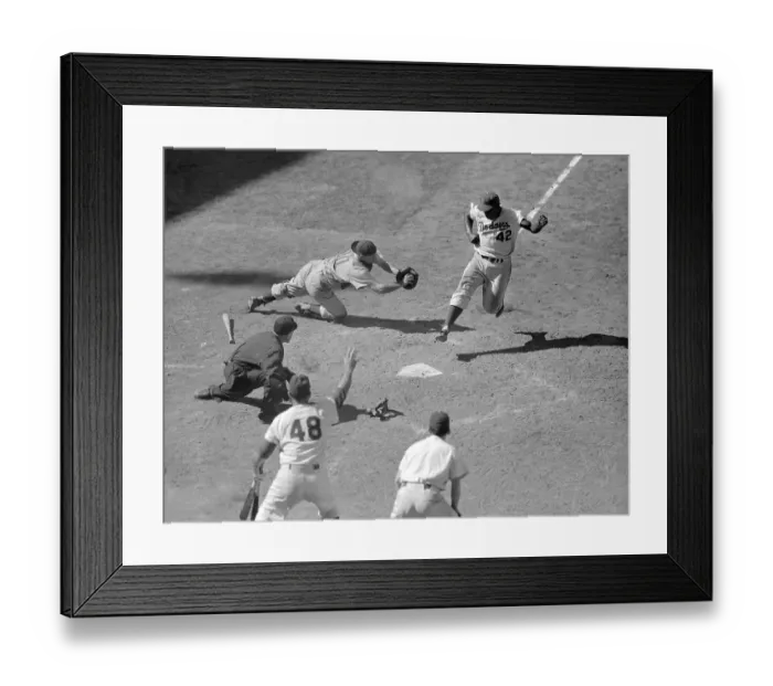 Framed Print : Jackie Robinson Makes Home Run During Game Framed Print : Jackie Robinson Makes Home Run During Game