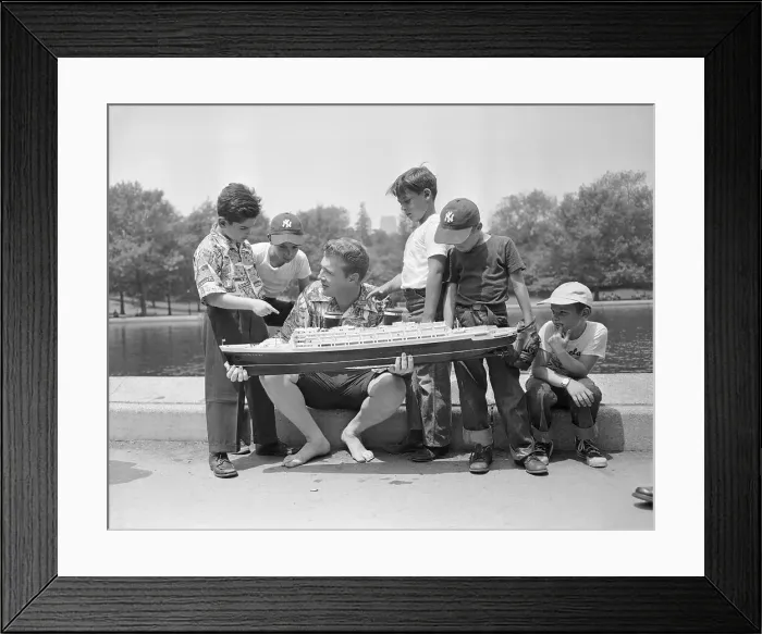 Framed Print : Boys Admiring S.S. United States Model Framed Print : Boys Admiring S.S. United States Model