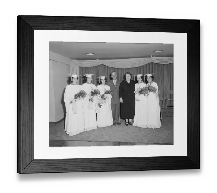 Framed Print : Dionne Quintuplets in Graduation Gowns Framed Print : Dionne Quintuplets in Graduation Gowns