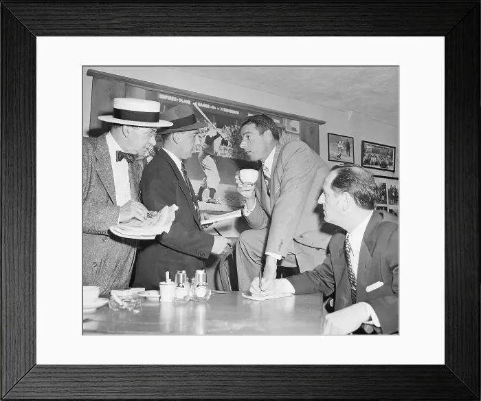 Framed Print : Joe DiMaggio Talks to Newsmen Framed Print : Joe DiMaggio Talks to Newsmen