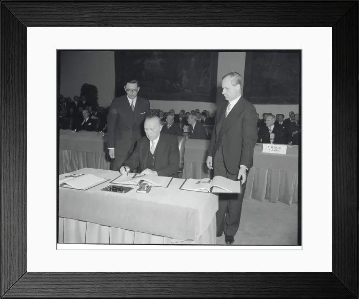 Framed Print : Konrad Adenauer Signing a Treaty Framed Print : Konrad Adenauer Signing a Treaty