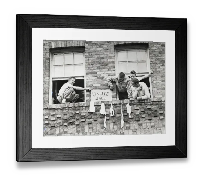 Framed Print : Students Hang Lingerie Out Dorm Window