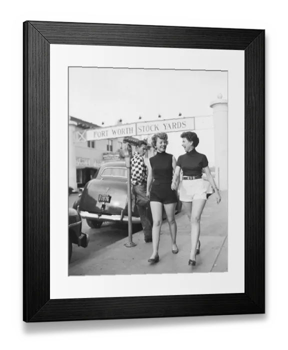 Framed Print : Women In Shorts Draw An Admiring Whistle Framed Print : Women In Shorts Draw An Admiring Whistle