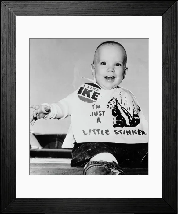 Framed Print : Baby Wearing Political Button Framed Print : Baby Wearing Political Button