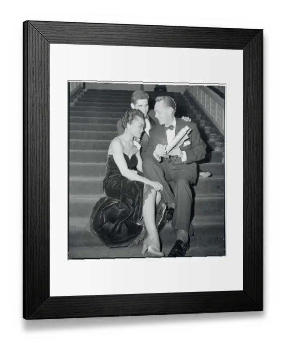 Framed Print : Franchot Tone, Eartha Kitt, and Ronny Graham Sitting Together on the Steps