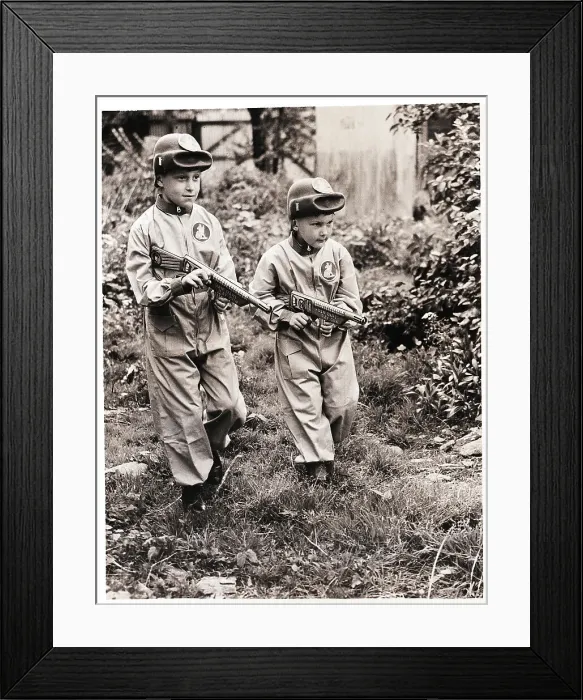 Framed Print : Prowling Boys in Spacesuits with Ray Guns Framed Print : Prowling Boys in Spacesuits with Ray Guns