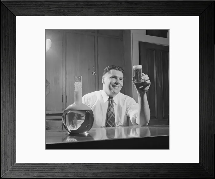 Framed Print : Brewmaster Alfred W. Bowman Holding up Glass of Beer Framed Print : Brewmaster Alfred W. Bowman Holding up Glass of Beer