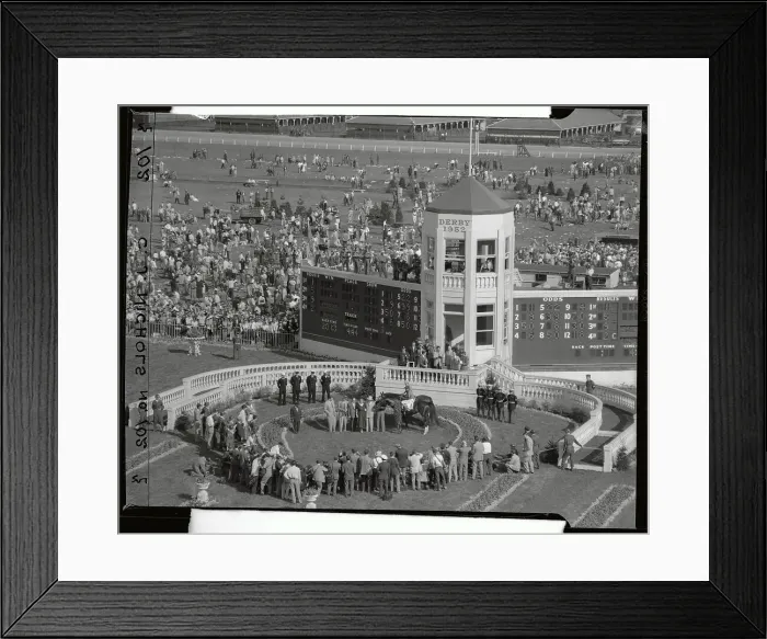 Framed Print : Aerial View of Winners Circle with Eddie Arcaro on Hill Gail Framed Print : Aerial View of Winners Circle with Eddie Arcaro on Hill Gail