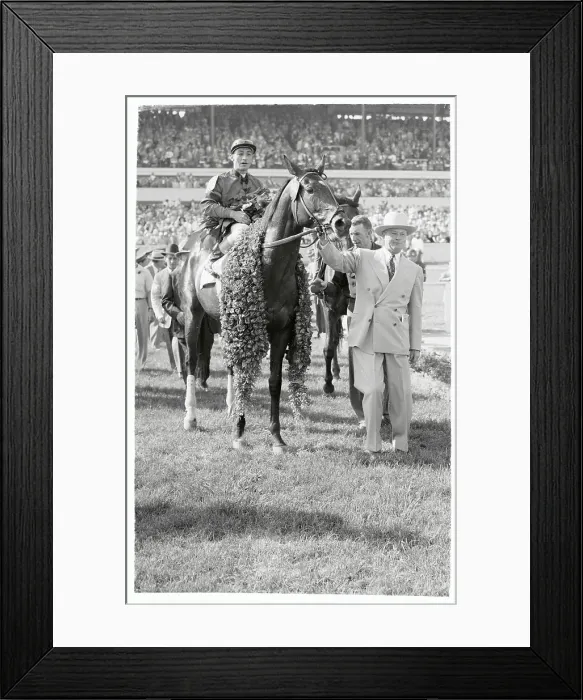 Framed Print : Ben Jones Leading Hill Gail with Eddie Arcaro Astride Framed Print : Ben Jones Leading Hill Gail with Eddie Arcaro Astride