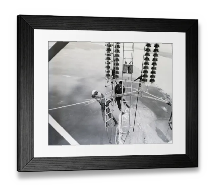 Framed Print : Workers on Powerline Installing Cable Framed Print : Workers on Powerline Installing Cable