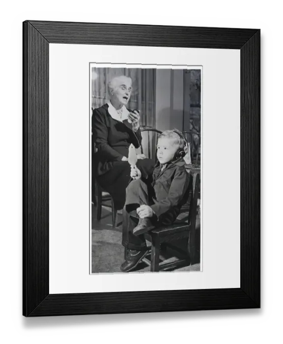Framed Print : Deaf Child With Headphones, Learing Framed Print : Deaf Child With Headphones, Learing