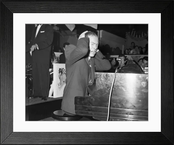 Framed Print : Johnnie Ray Wringing Hair at Piano Framed Print : Johnnie Ray Wringing Hair at Piano
