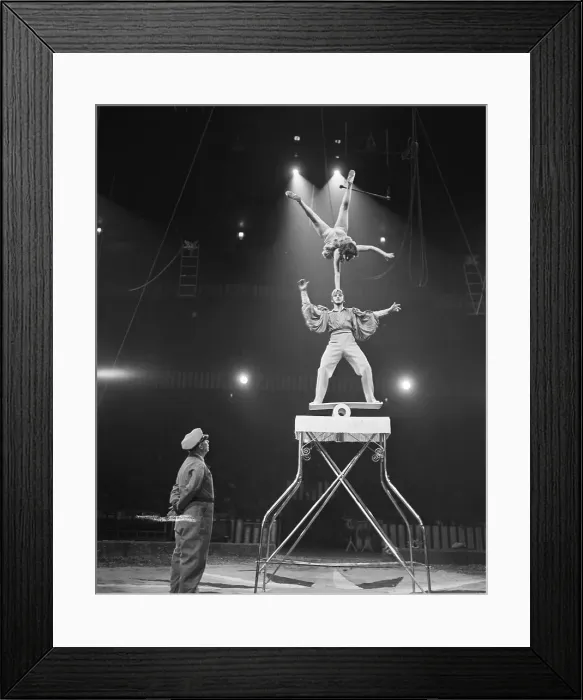 Framed Print : Italian Circus Performers Balancing on Cylinder Framed Print : Italian Circus Performers Balancing on Cylinder