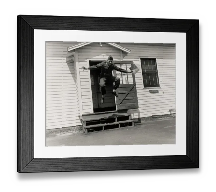Framed Print : Soldier Celebrates Discharge From Army Framed Print : Soldier Celebrates Discharge From Army
