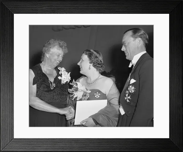 Framed Print : Eleanor Roosevelt Shaking Hands with Queen Juliana and Prince Bernhard