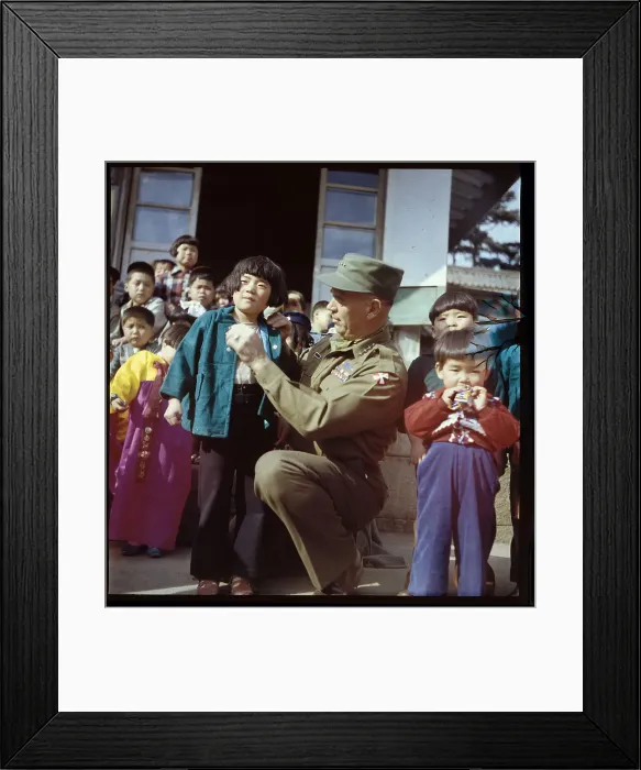 Framed Print : General James A. Van Fleet Talking with Young Girl Framed Print : General James A. Van Fleet Talking with Young Girl