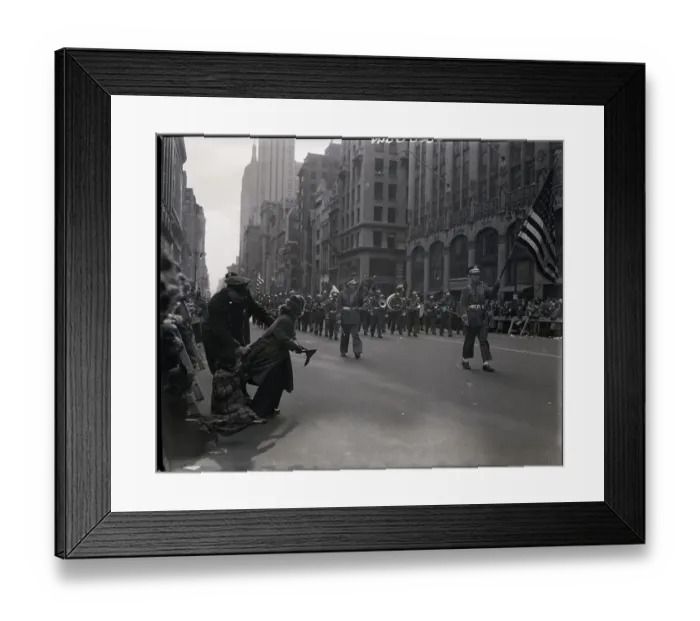 Framed Print : Girl Running Toward Marchers In Parade Framed Print : Girl Running Toward Marchers In Parade