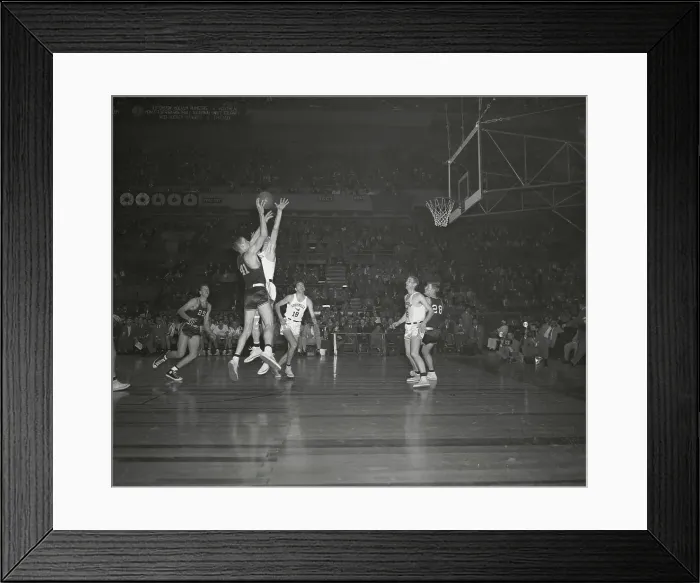 Framed Print : Basketball Players Vie for Ball Framed Print : Basketball Players Vie for Ball