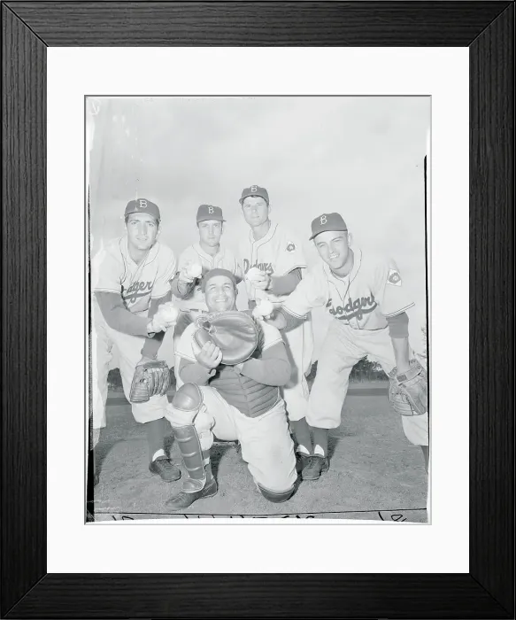 Framed Print : Dodgers Pitchers Surrounding Roy Campanella
