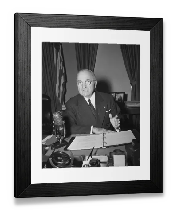 Framed Print : President Harry S. Truman During a Radio Speech in His Office Framed Print : President Harry S. Truman During a Radio Speech in His Office