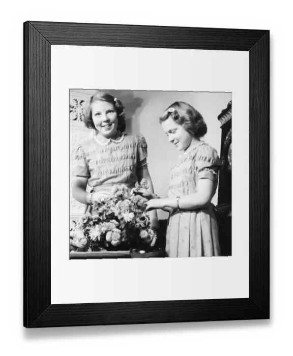 Framed Print : Young Princesses Irene and Beatrix with Flower Arrangement Framed Print : Young Princesses Irene and Beatrix with Flower Arrangement