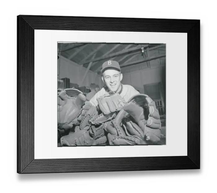 Framed Print : Clem Labine Smiling Behind Gloves Framed Print : Clem Labine Smiling Behind Gloves