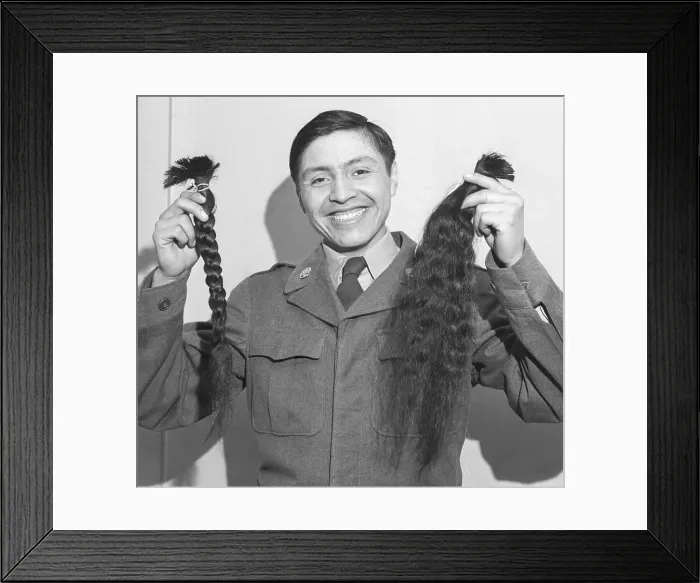 Framed Print : Indian Solider Braids After Haircut Framed Print : Indian Solider Braids After Haircut