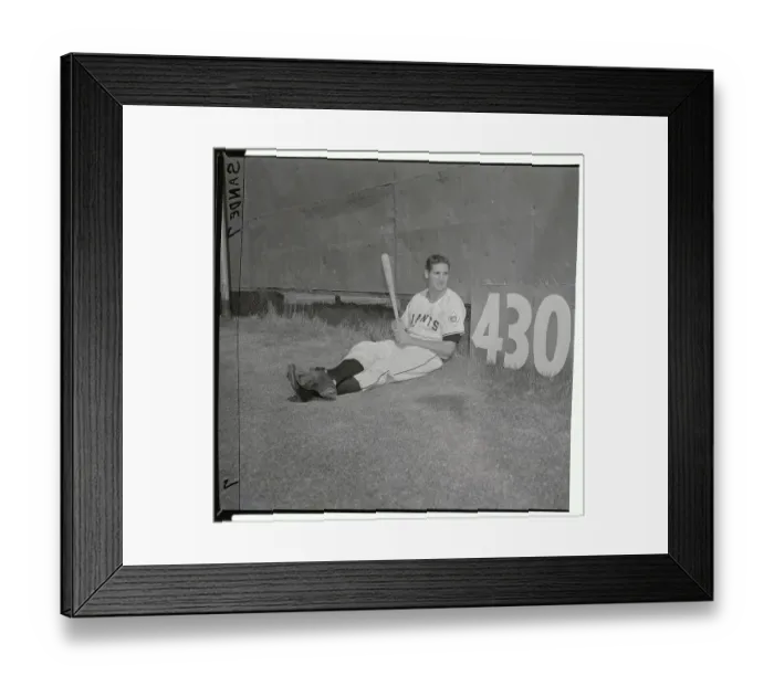 Framed Print : Bobby Thomson Sitting on Ground with Baseball Bat Framed Print : Bobby Thomson Sitting on Ground with Baseball Bat