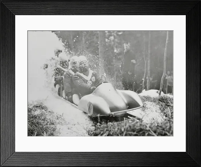 Framed Print : Men in Sled in Action Framed Print : Men in Sled in Action