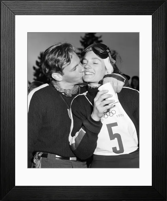 Framed Print : Andrea Mead-Lawrence Gets Kiss from Husband Framed Print : Andrea Mead-Lawrence Gets Kiss from Husband