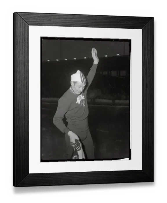 Framed Print : Hjalmar Andersen Holding up His Arm After Victory Framed Print : Hjalmar Andersen Holding up His Arm After Victory