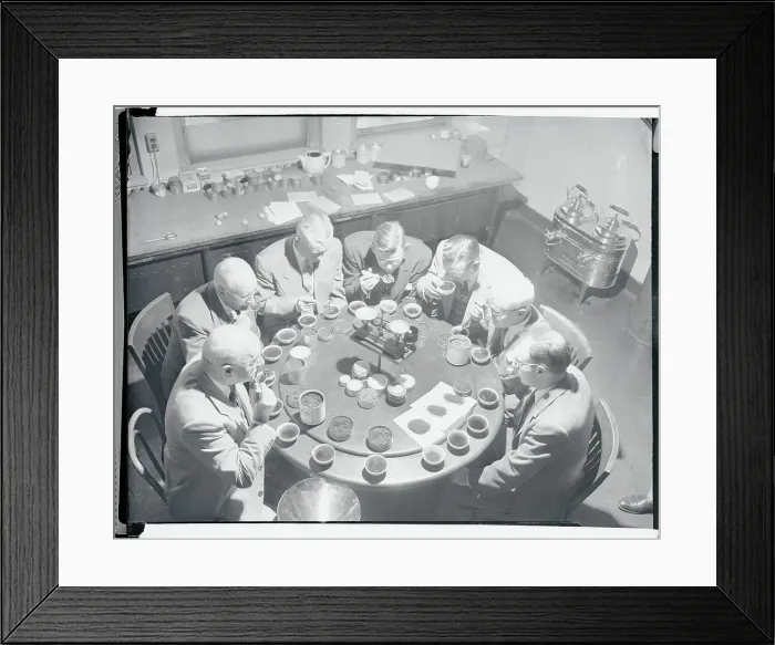 Framed Print : Tea Testers Trying Tea Assortments at Round Table Framed Print : Tea Testers Trying Tea Assortments at Round Table